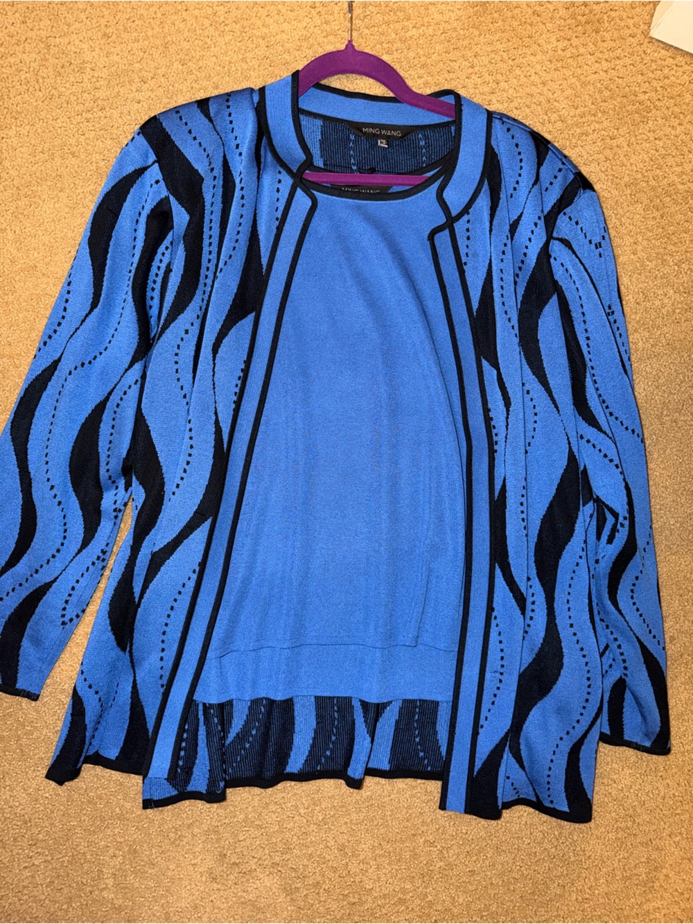 Ming Wang Blue with Black Trim Knit Cardigan